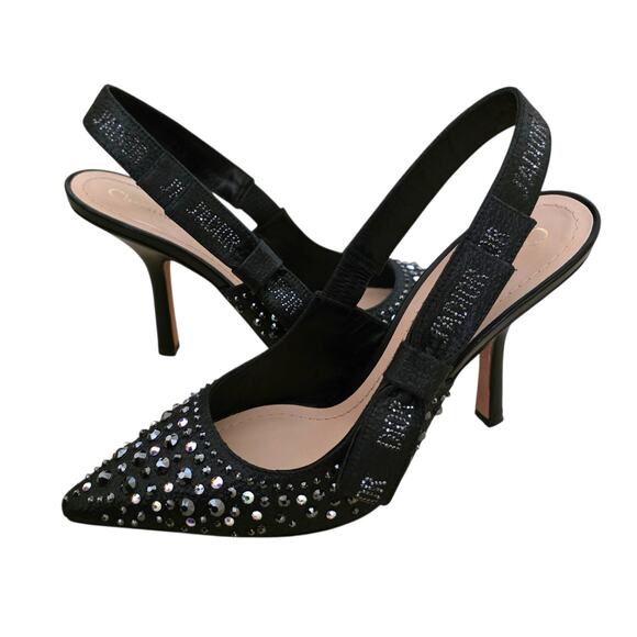 Dior Shoes - Christian Dior Black Leather J’Adior Crystal Slingback Pumps IT 38 US 8